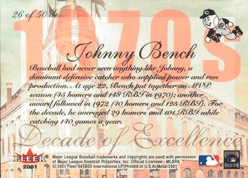 2001 Fleer Premium - Decades of Excellence #26 de Johnny Bench Back