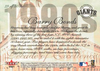2001 Fleer Premium - Decades of Excellence #39 de Barry Bonds Back