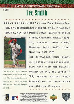 1998 Upper Deck - 10th Anniversary Preview #11 Lee Smith Back