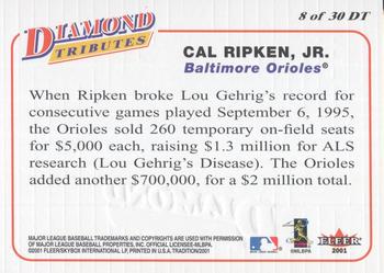 2001 Fleer Tradition - Diamond Tributes #8 DT Cal Ripken, Jr. Back