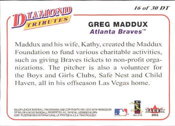 2001 Fleer Tradition - Diamond Tributes #16 DT Greg Maddux Back