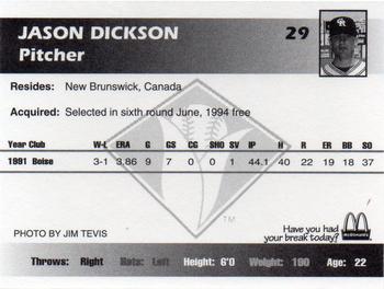 1995 Cedar Rapids Kernels #NNO Jason Dickson Back
