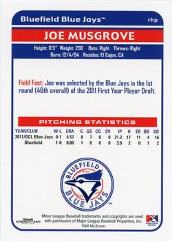 2012 Grandstand Bluefield Blue Jays #NNO Joe Musgrove Back