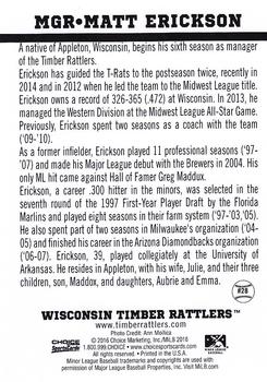 2016 Choice Wisconsin Timber Rattlers #28 Matt Erickson Back