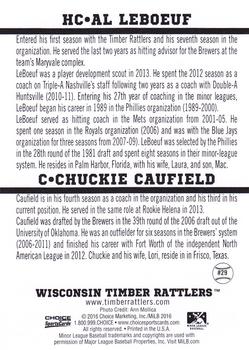 2016 Choice Wisconsin Timber Rattlers #29 Al LeBoeuf / Chuckie Caufield Back