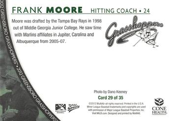 2012 MultiAd Greensboro Grasshoppers SGA #29 Frank Moore Back