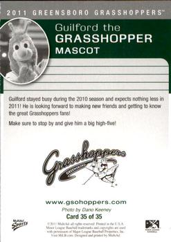 2011 MultiAd Greensboro Grasshoppers #35 Guilford the Grasshopper Back
