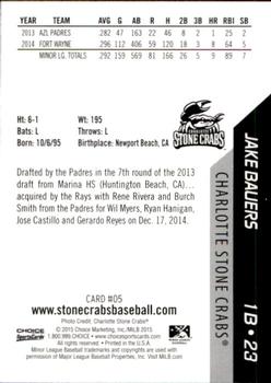2015 Choice Charlotte Stone Crabs #05 Jake Bauers Back
