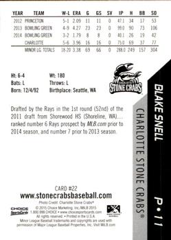 2015 Choice Charlotte Stone Crabs #22 Blake Snell Back