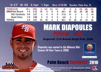 2010 Grandstand Palm Beach Cardinals #NNO Mark Diapoules Back