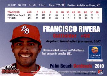 2010 Grandstand Palm Beach Cardinals #NNO Francisco Rivera Back