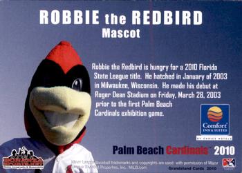 2010 Grandstand Palm Beach Cardinals #NNO Robbie the Redbird Back