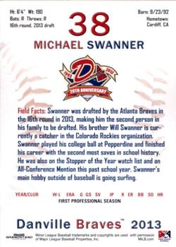 2013 Grandstand Danville Braves #NNO Michael Swanner Back