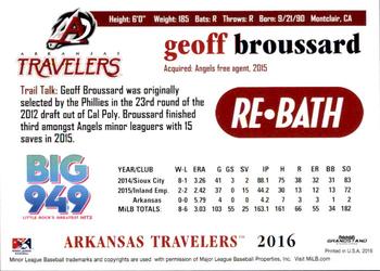 2016 Grandstand Arkansas Travelers #NNO Geoff Broussard Back