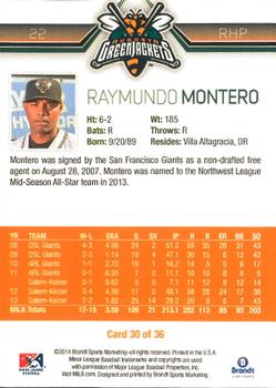 2014 Brandt Augusta GreenJackets #30 Raymundo Montero Back