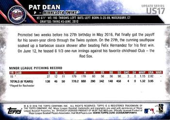 2016 Topps Update #US17 Pat Dean Back