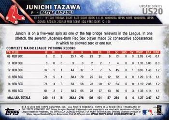 2016 Topps Update #US20 Junichi Tazawa Back
