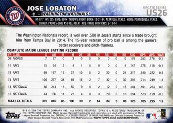 2016 Topps Update #US26 Jose Lobaton Back