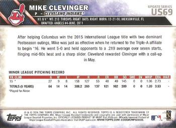 2016 Topps Update #US69 Mike Clevinger Back