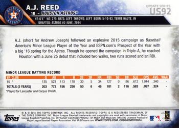 2016 Topps Update #US92 A.J. Reed Back
