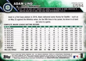 2016 Topps Update #US94 Adam Lind Back