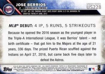 2016 Topps Update #US228 Jose Berrios Back