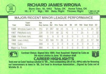1989 Donruss The Rookies #38 Rick Wrona Back