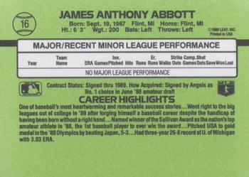 1989 Donruss The Rookies #16 Jim Abbott Back