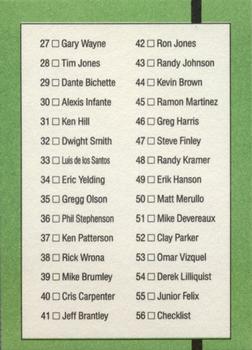 1989 Donruss The Rookies #56 Checklist Back