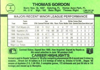 1989 Donruss The Rookies #4 Tom Gordon Back