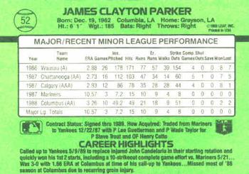 1989 Donruss The Rookies #52 Clay Parker Back