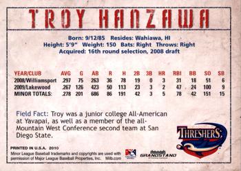 2010 Grandstand Clearwater Threshers #NNO Troy Hanzawa Back