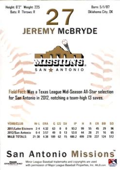 2013 Grandstand San Antonio Missions #NNO Jeremy McBryde Back