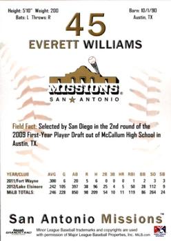 2013 Grandstand San Antonio Missions #NNO Everett Williams Back