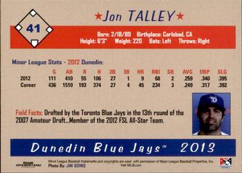 2013 Grandstand Dunedin Blue Jays #NNO Jon Talley Back