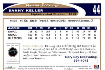 2013 Grandstand Helena Brewers #NNO Danny Keller Back