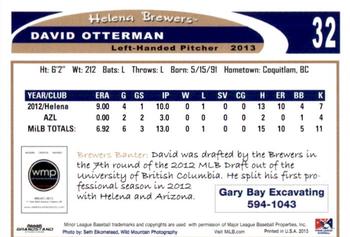 2013 Grandstand Helena Brewers #NNO David Otterman Back