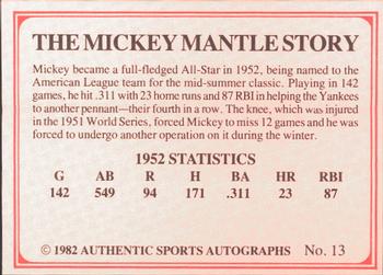 1982 ASA The Mickey Mantle Story #13 Mickey Mantle Back
