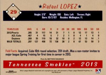 2013 Grandstand Tennessee Smokies #NNO Rafael Lopez Back