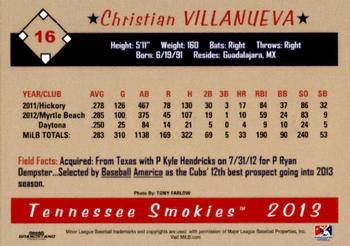2013 Grandstand Tennessee Smokies #NNO Christian Villanueva Back