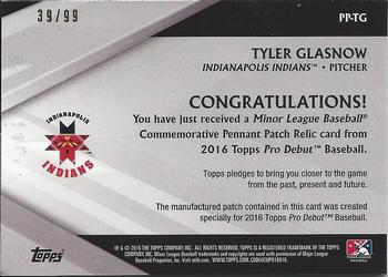 2016 Topps Pro Debut - Pennant Patches #PP-TG Tyler Glasnow Back