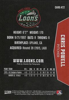 2016 Choice Great Lakes Loons #22 Chris Powell Back