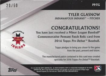 2016 Topps Pro Debut - Pennant Patches Gold #PP-TG Tyler Glasnow Back