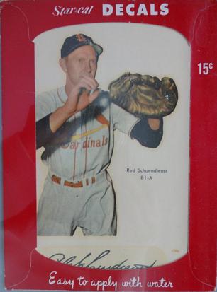 1952 Star-Cal Large Decals #81-A Red Schoendienst Front