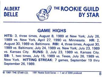 1991 Star The Rookie Guild #8 Albert Belle Back