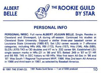 1991 Star The Rookie Guild #10 Albert Belle Back