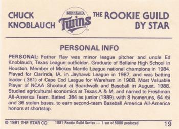 1991 Star The Rookie Guild #19 Chuck Knoblauch Back