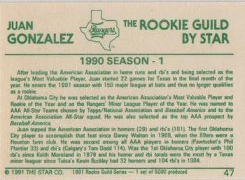 1991 Star The Rookie Guild #47 Juan Gonzalez Back