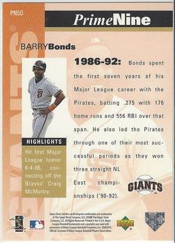 1998 Upper Deck - Prime Nine #PN50 Barry Bonds Back