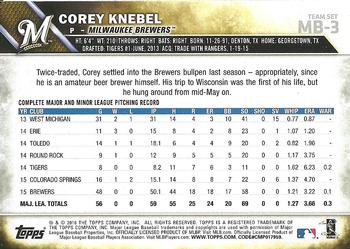 2016 Topps Milwaukee Brewers #MB-3 Corey Knebel Back